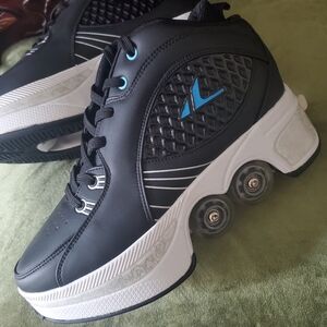 Black and White Roller Shoes with Blue Accents